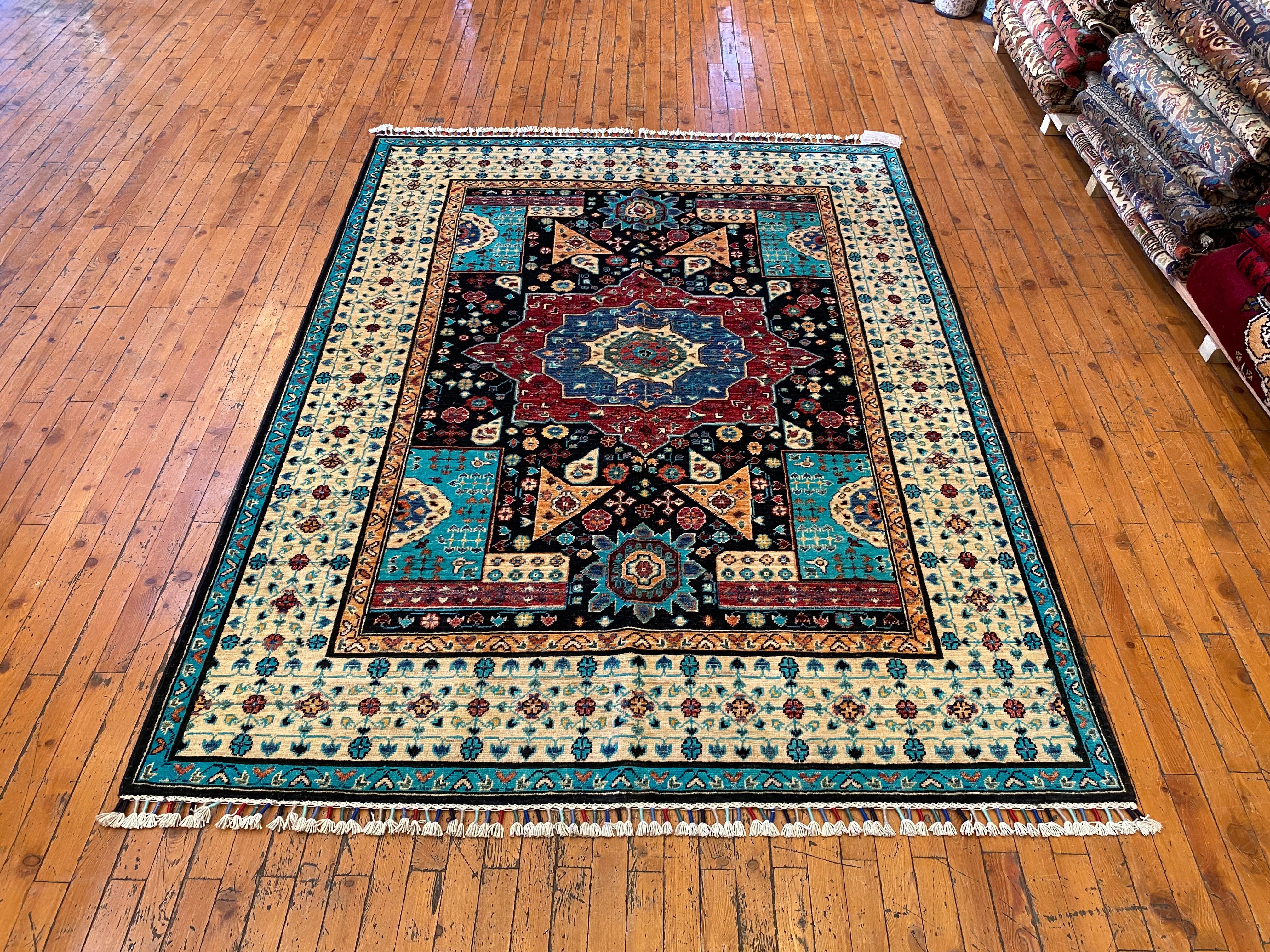 5x7ft Traditional Turquoise Saloon Carpet